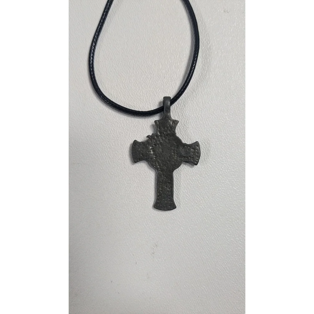 Jesus Christ Face Crucifix Cross Pendant Necklace INRI Gunmetal Black Cord